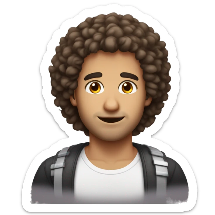 a guy woth fluffy hair and missing hair on eyebrows greek nose and brown eyes with braces  sticker