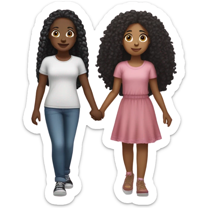 Khalyn dark skin slim thick build and long braids with Ava Rose light skin girl with black curly Afro holding hands  sticker