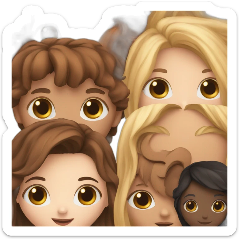 a red long haired girl with black girl with blonde long haired girl with short brown haired boy and brown haired girl sticker