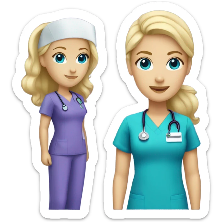 white woman nurse blonde with blue eyes purple scrubs sticker