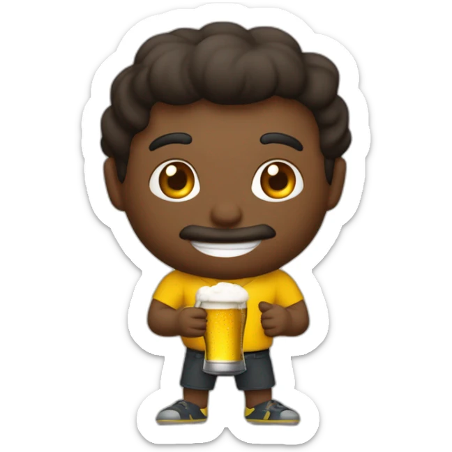 Garoto de pele escura gosdinho tomando um latinha de cerveja sticker