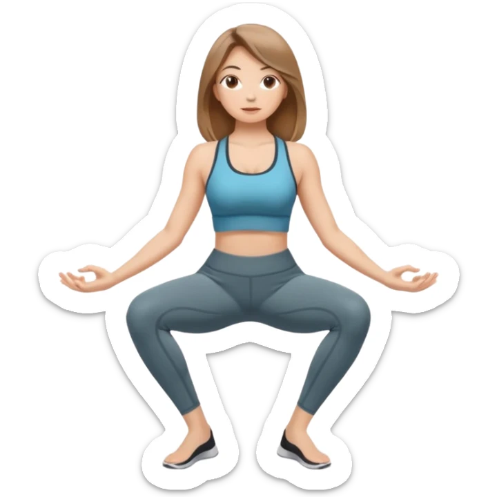 Beautiful woman with light brown shoulder length hair popping a squat without any weights sticker