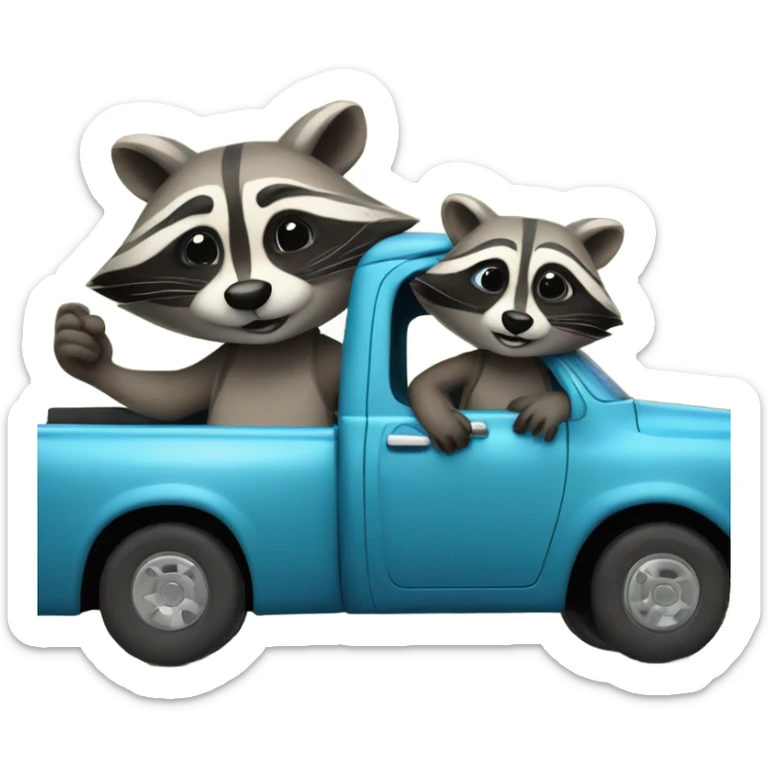 Raccoon driving blue pickup truck with girlfriend raccoon  sticker