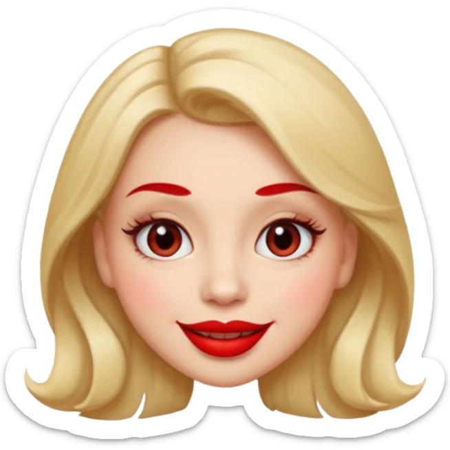 in the style of apple IOS emojis, give me a girly face emoji, with big red lips and eyelashes sticker