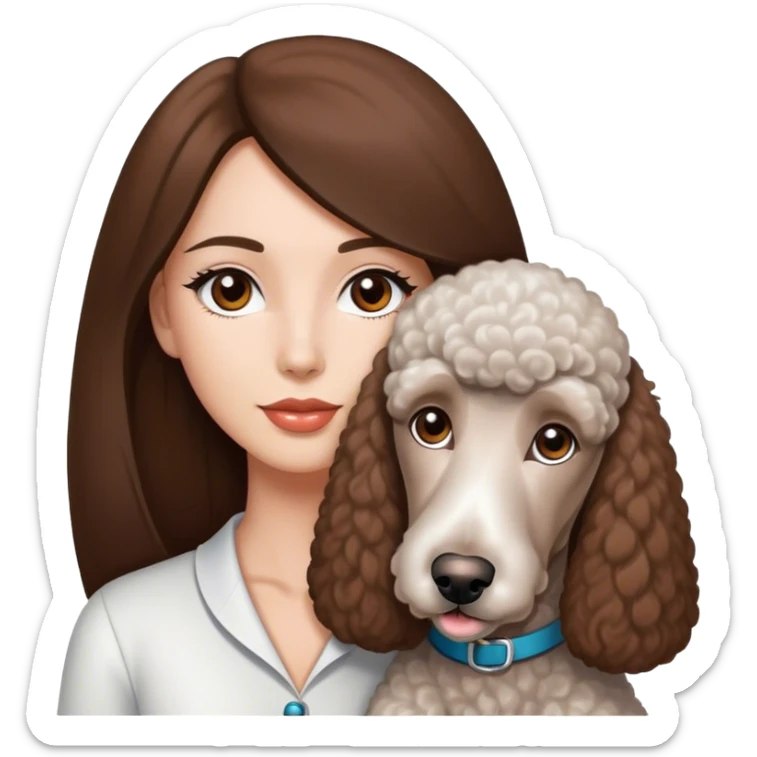 Long straight brown hair brown eyes beautiful women The white standard poodle you're holding sticker