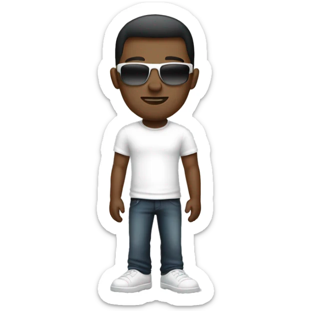 slightly ebony man with an fade side haircut and sunglasses dressed in a white T-shirt sticker