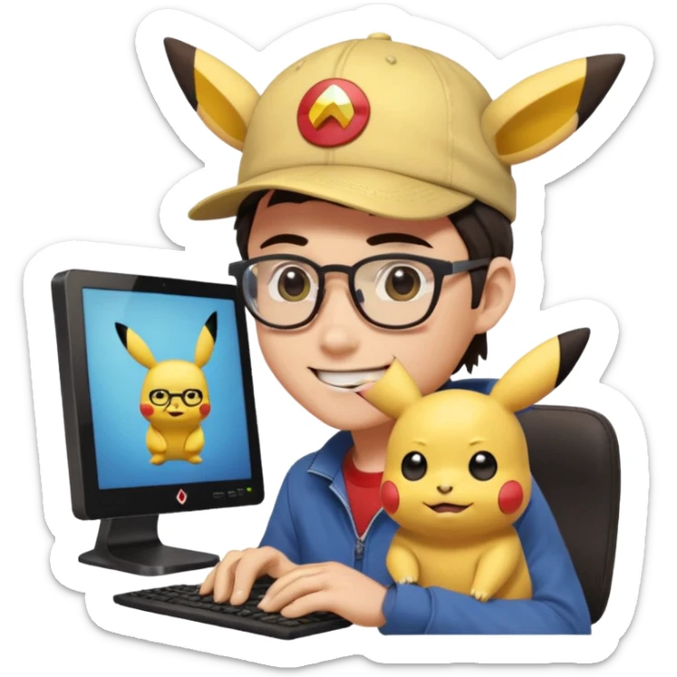 gere emoji do Ash Ketchum o personagem de Pokemon de tiferentes tipos se basenado no do whatsapp mais com um toque de programdador  sticker