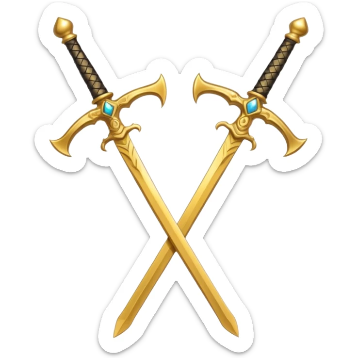 Two Golden royal swords with gold blades and gold handel sticker