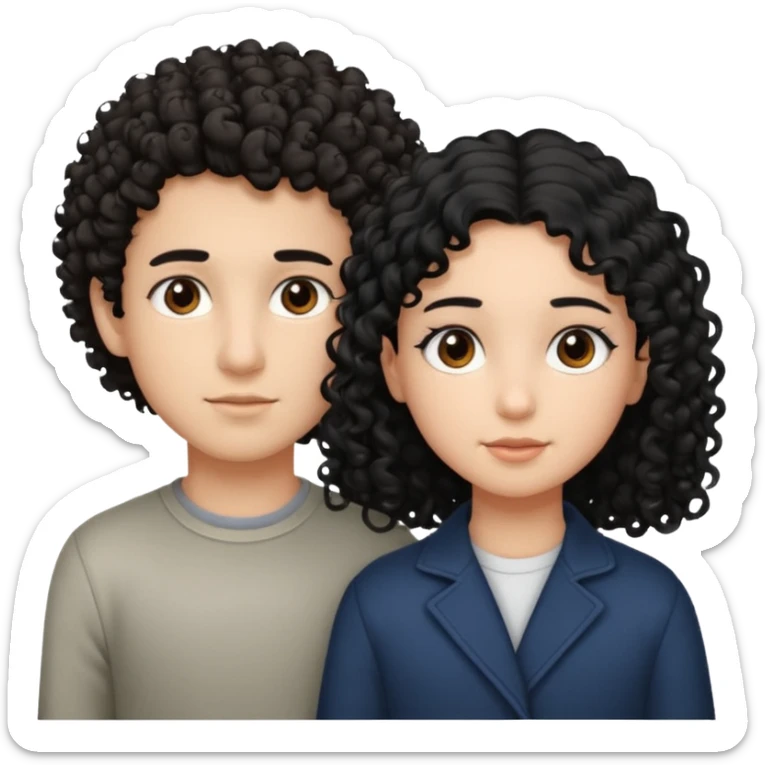 Un garçon cheveux boucle et yeux marron clair et une fille cheveux noir lisse côte à cote  sticker