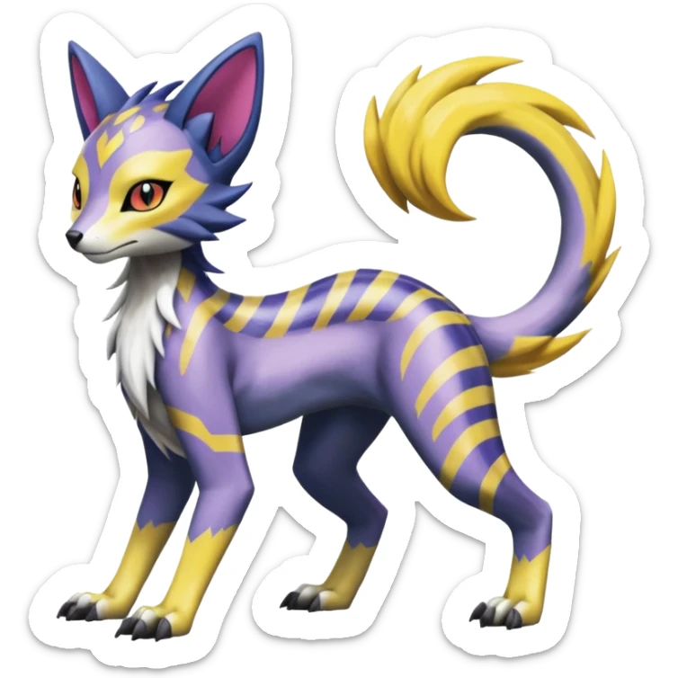 Colorful Meloetta-Lykoi-Sergal-Renamon-Wargreymon-Pokémon-Digimon-Fakémon-fusion-hybrid-creature sticker