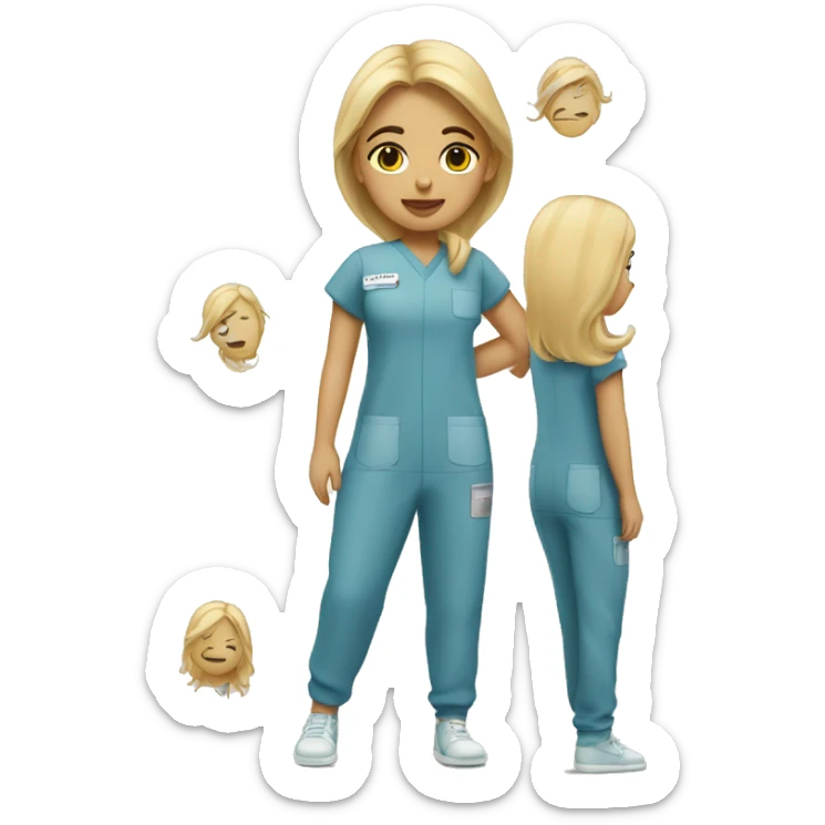 Girl with blonde hair full body wear scrubs sticker