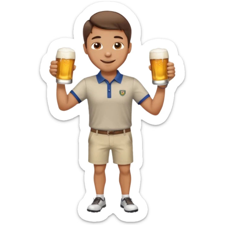 Handsome. Male. Happy. Brown short hair. Wearing golf shirt and shorts. Drinking beer. Cheersing. Full body sticker