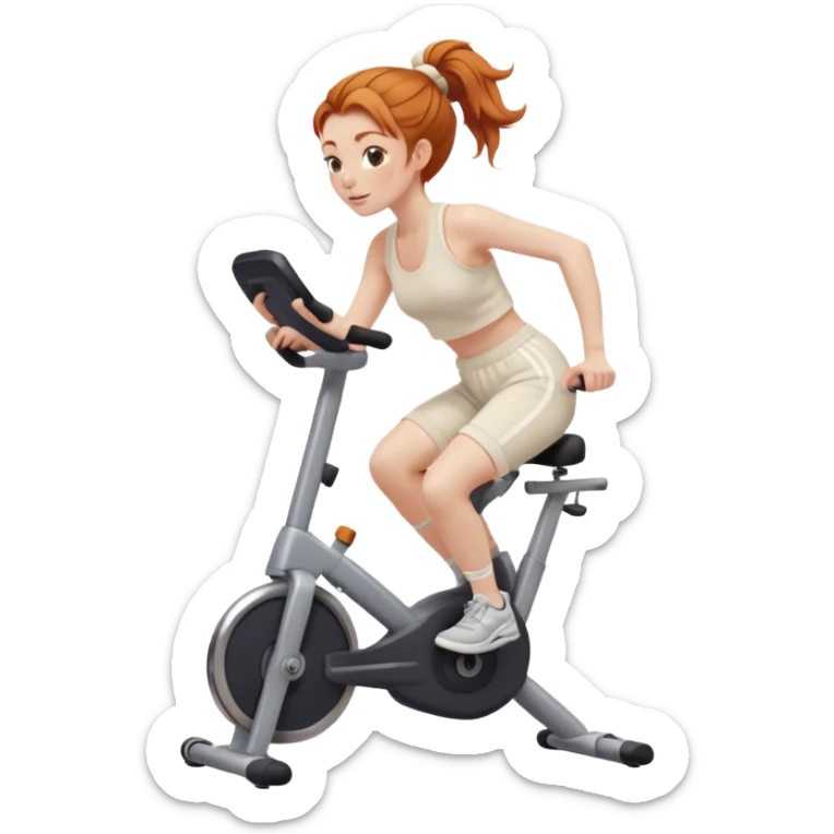 Gorgeous Ginger girl messy bun rising stationary bike cream sweatpants sticker