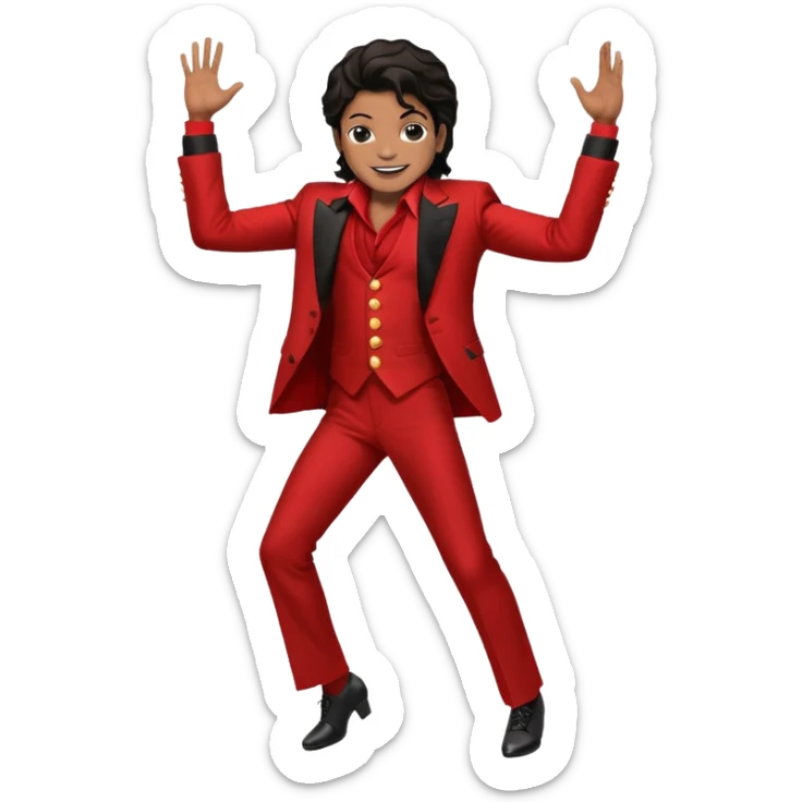 Maichel jackon bailando con un traje rojo y negro con pose en mano en los huevos sticker