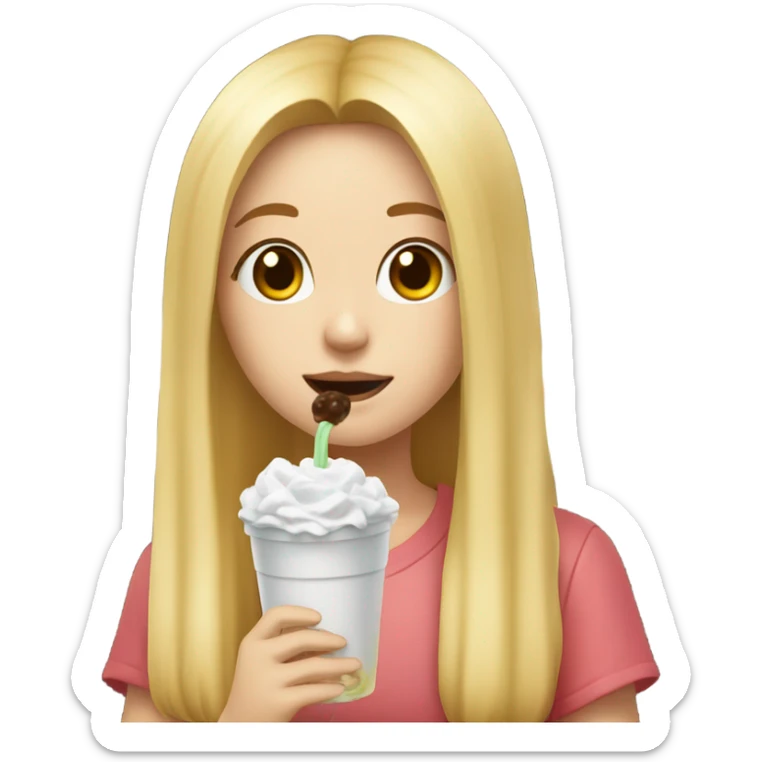  Blonde long hair girl eating Korean food and drinking boba sticker