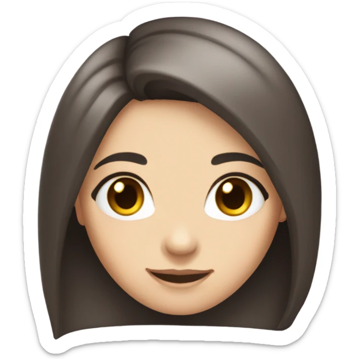 girl with dark brown hair smiling and white skin and small hazel eyes and long eyelashes sticker