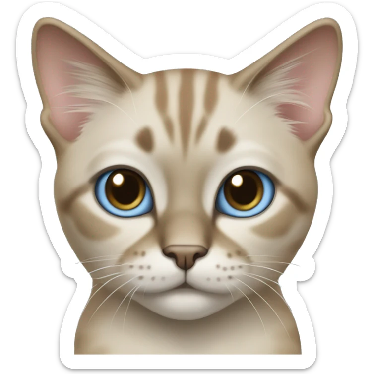 Thai breed cat with a light cream-brown body, dark gray nose and face, ears, and paws. sharp ears, and striking light blue eyes  sticker