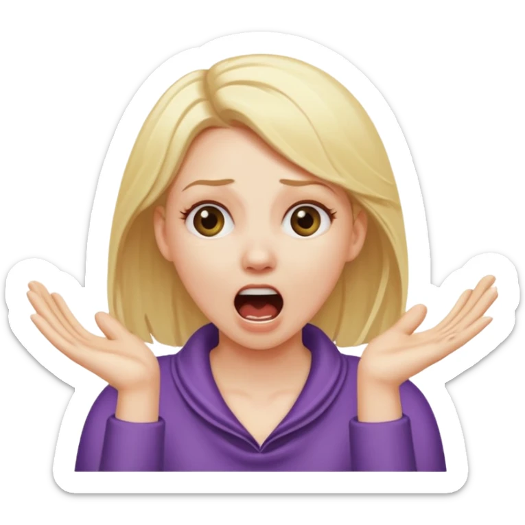 White girl with blonde hair with her hands around her neck screaming sticker