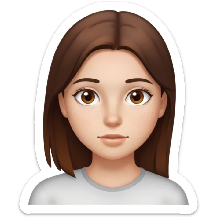 A girl with straight brunette hair, brown eyes and freckles  sticker