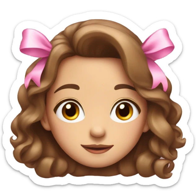 A cute young woman with long brown hair and many small pink bows an sparkles around her sticker