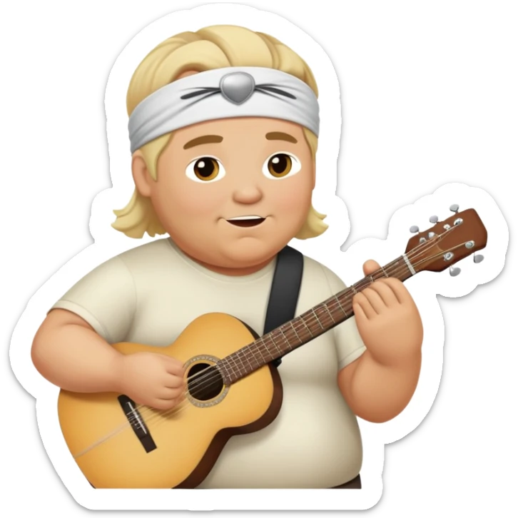 Lifelike Overweight Blonde man in his 60’s with headband playing guitar sticker