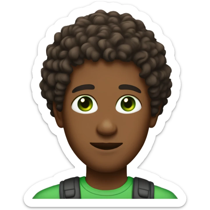 brown skin man with green eyes and curly hair with lowtaper cut sticker