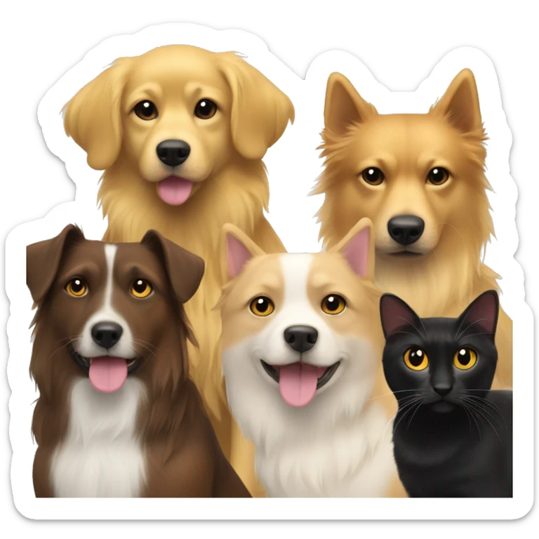 Yellow dog with black and Marron dog and 2 cats one marron and one white with lot of hairs  sticker