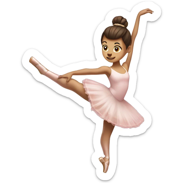 Ballerina with a brunette bun and pint shoes doing a 180 degree leap sticker