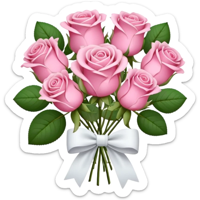 Bouquet of pink roses with a white bow tied around it sticker