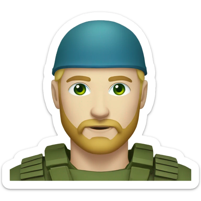 ukrainian military blonde man with a beard with green eyes with blue viking paint on the face  sticker