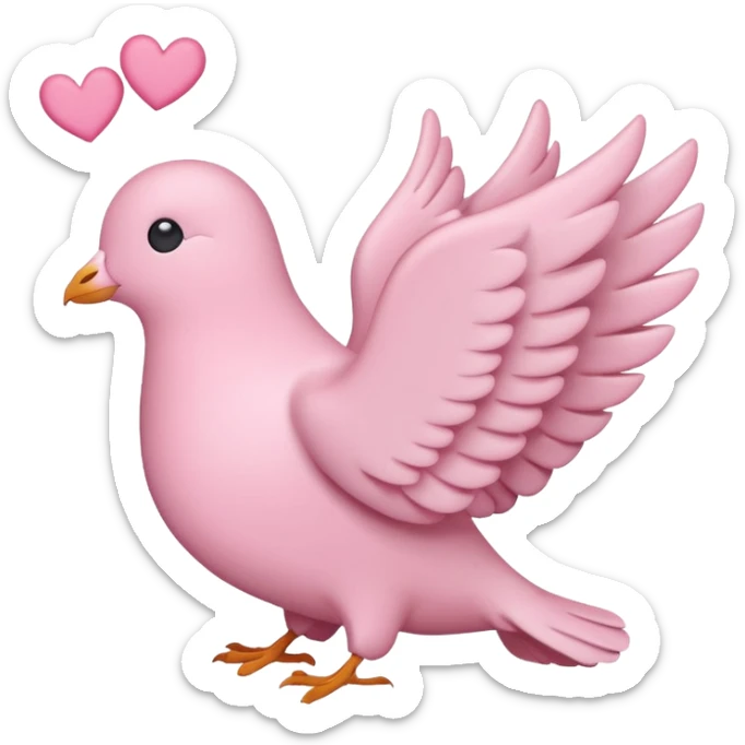 a minimalist emoji of a pink peace dove with pink hearts around it sticker