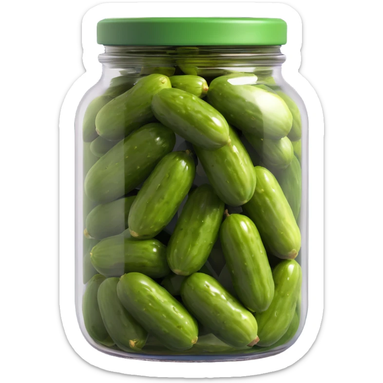 glass jar emoji with visible green pickles and brine, topped with smooth shiny dark green lid that stands out from pickles sticker