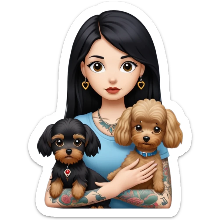 girl with long black  straight hair and tattoos and Yorkshire and poodle sticker