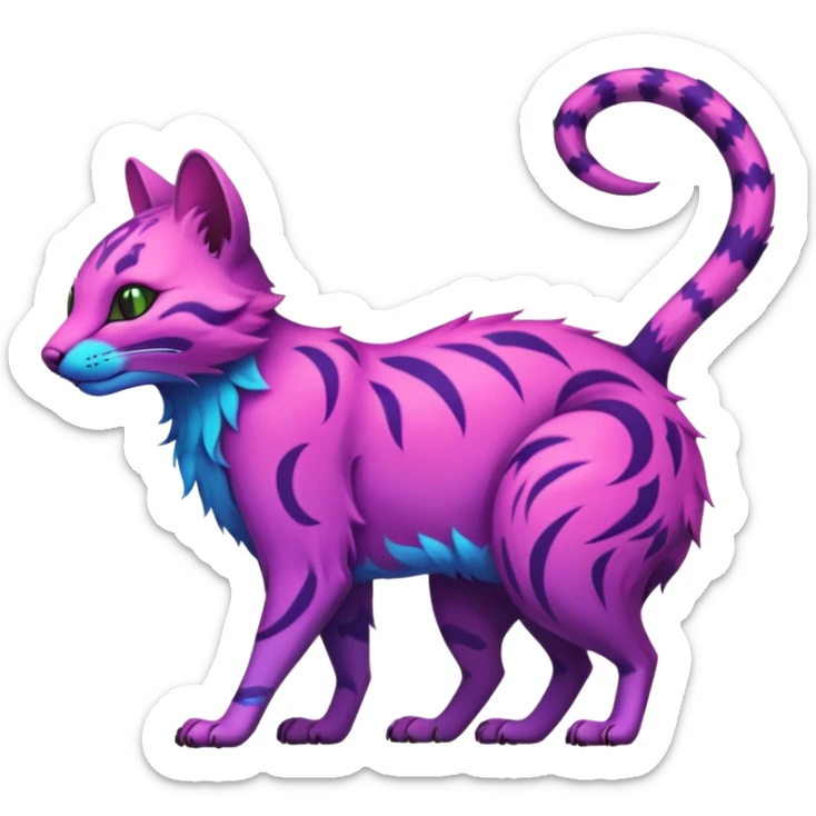 Neon-colored fantasy feline-canine-rodent-marsupial-critter-vernid-fursona animal creature full body with intricate markings  sticker