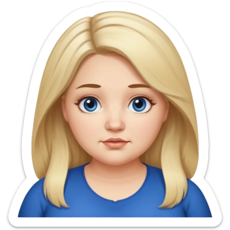 fat white girl long light brunette / blonder8 hair girl with darker roots in her hair middle part and dark blue eyes that's not really tan but not pale double chin sticker