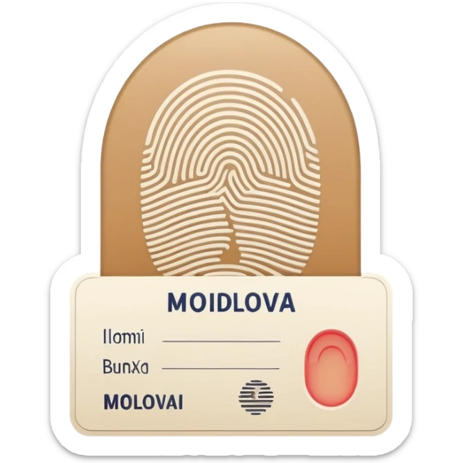 fingerprint card with placeholder lines instead of text, small silhouette of Moldova in the corner, classic emoji style sticker