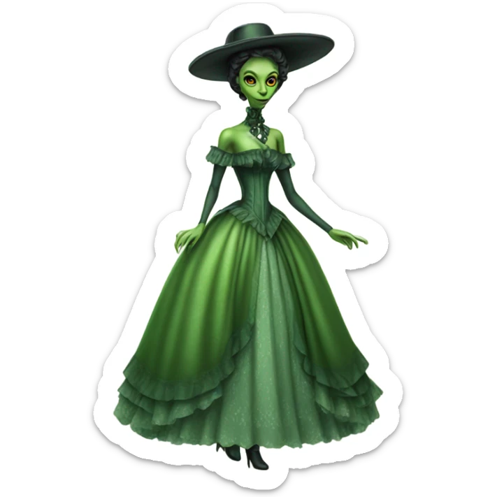 "green alien woman" galora in Victorian dress elegant, full body sticker