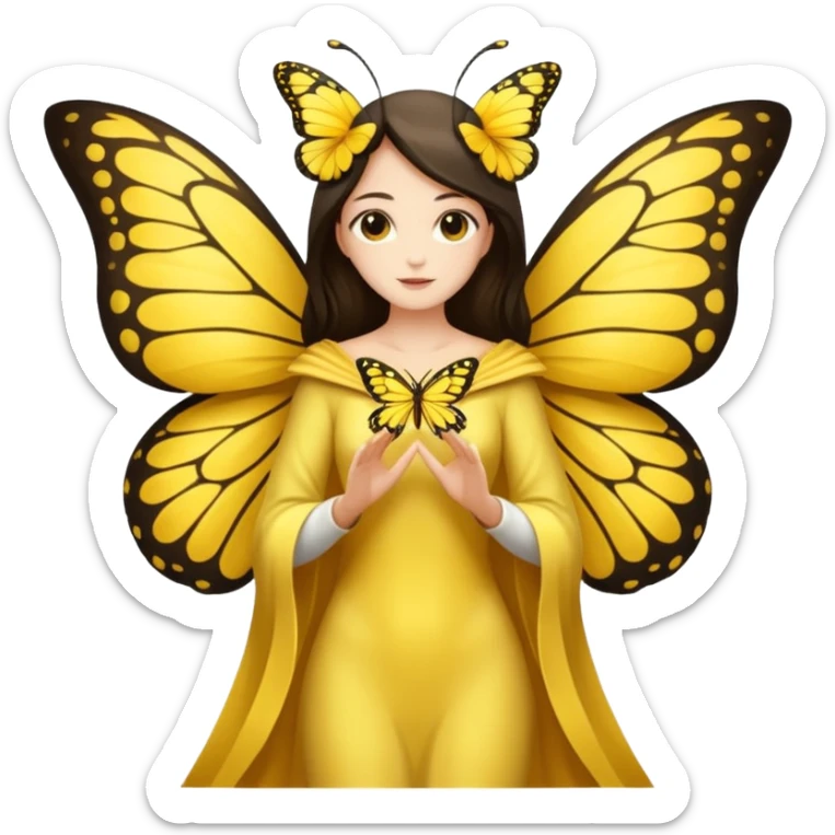 nature spirit woman dressed as butterfly herald yellow, wing sleeves spread  sticker