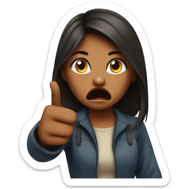 a girl pointing a finger towards someone in rAGE and anger the girl is fair sticker