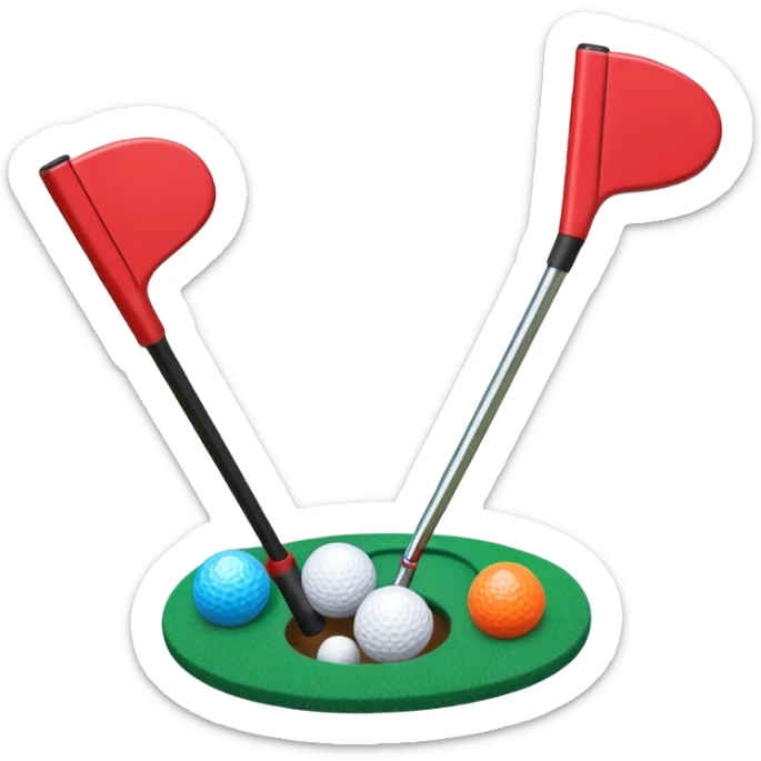 Mini golf putter clubs of 2 crossed with colorful balls sticker