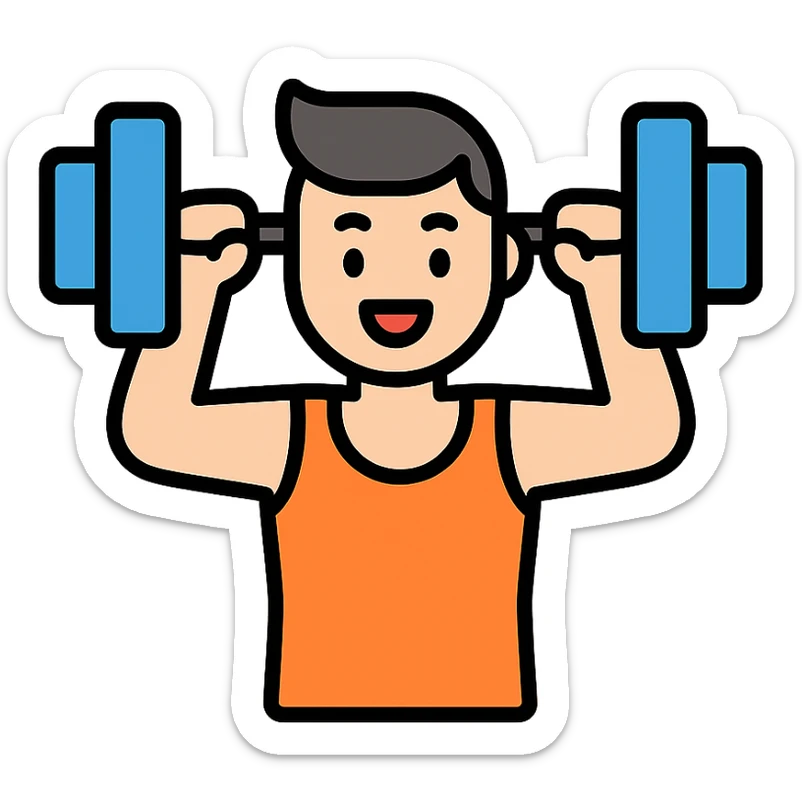 one man at the gym, gym lover, enthusiastic and happy, icon style, simple and clear design sticker
