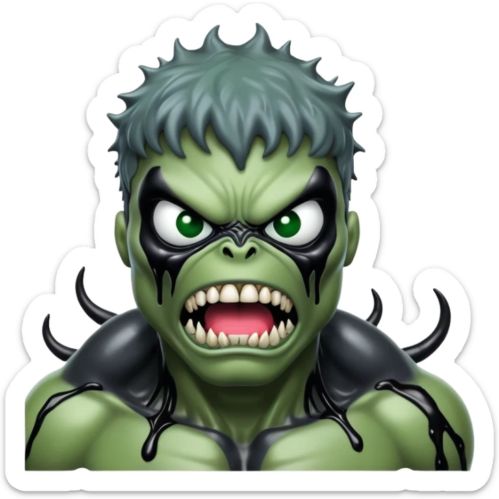 Symbiote-infected Hulk, green monster covered in black alien goo with white eyes sticker