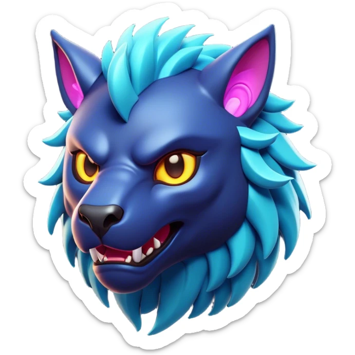 Clash of Clans aesthetic: Cinematic fierce Beast Emoji, rendered in a 3D vector-style similar to standard emojis with minimal shading and bold, simplified shapes. A compact, isometric mythical creature with wild, majestic features and fierce yet endearing eyes, softly glowing with a primal enchanted charm. Simplified yet unmistakably iconic, highly detailed and consistent, glowing with a soft radiant shine and high polish. Stylized with a touch of mythical wildness and a soft glowing outline, capturing the essence of a legendary beast with a friendly, playful allure! sticker