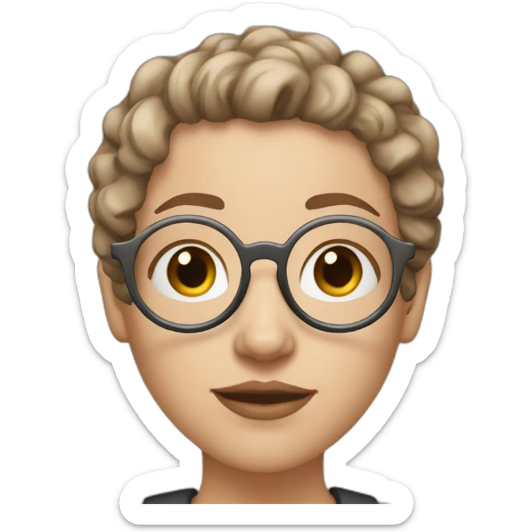 white girl with round silver glasses and really short brown slightly curly hair with no lipstick sticker