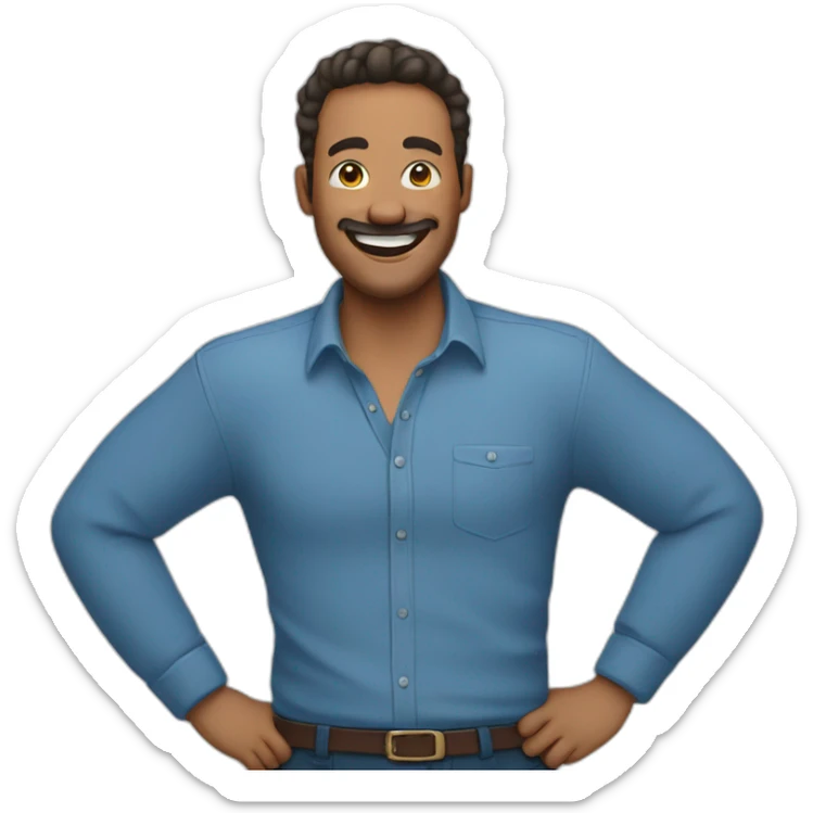 emoji of a man holding his stomach while laughing wearing full sleeve blue shirt sticker