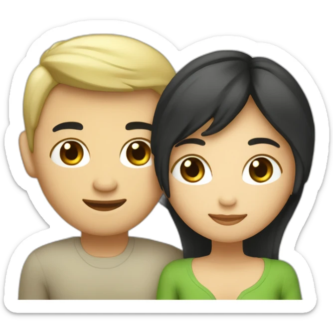 Un couple mignon composé d’un homme aux cheveux noir asiatique et d’une femme au cheuveux blond et au yeux vert sticker