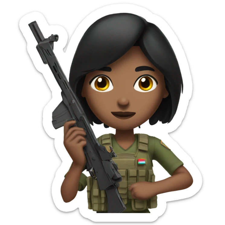 girl with black hair from st lucia playing warzone with gun in hand shooting animation sticker