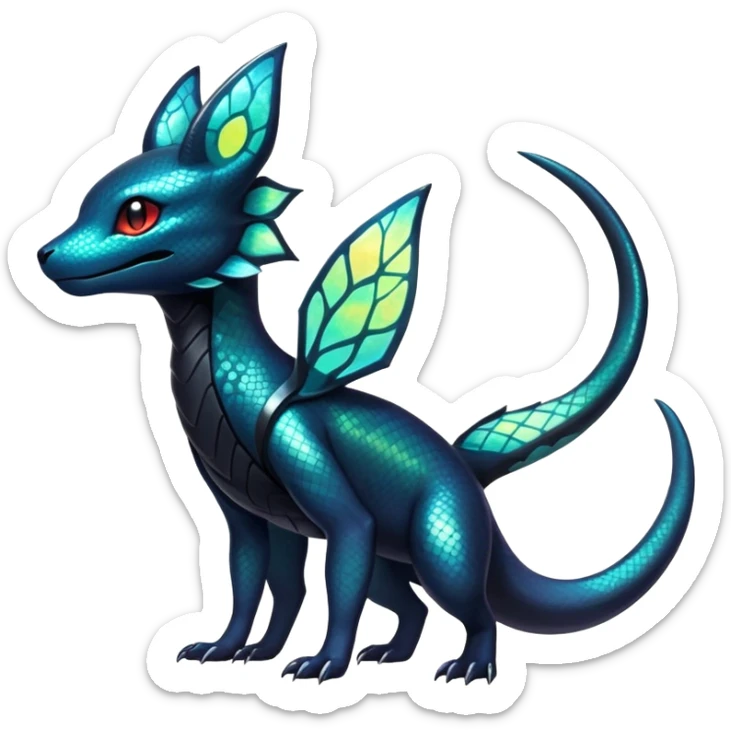 Colorful Iridescent Exotic Salandit-Aurorus-Umbreon-Fakémon-hybrid-creature (full body)  sticker