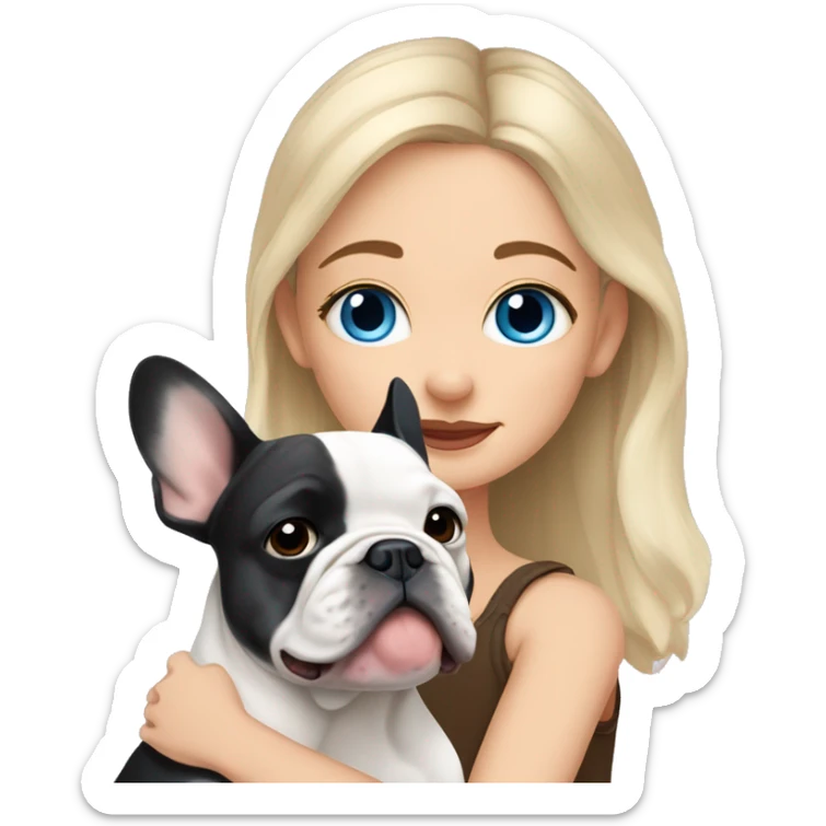  Girl light-skinned and fair-haired blue eyes with a French bulldog merle puppy sticker