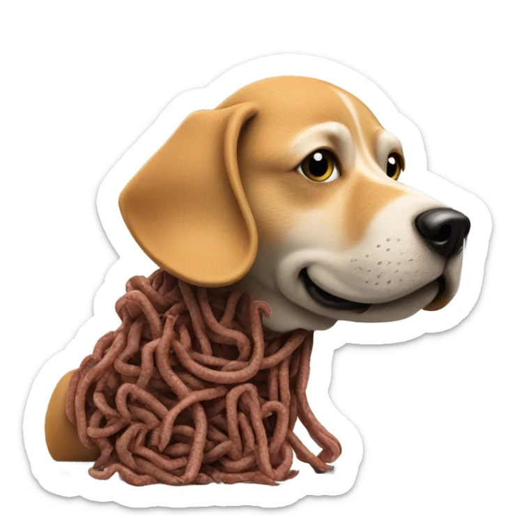 Dog that is made out of worms, giving advice to an anamorphic refrigerator  sticker